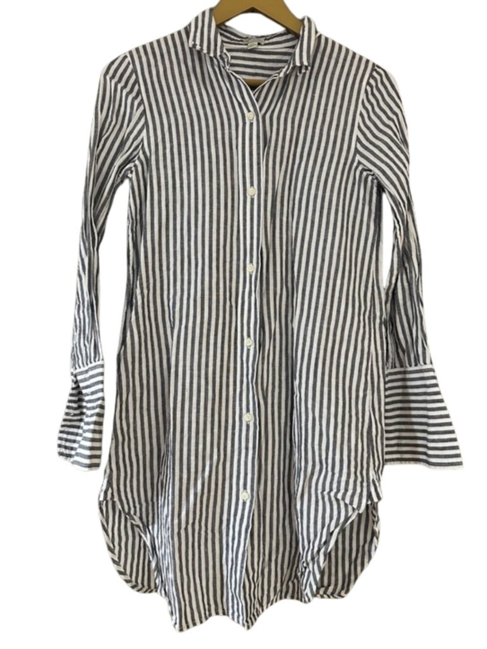 J.Crew Linen Striped Beach Shirt Cover-Up Black White Relaxed Fit Tunic